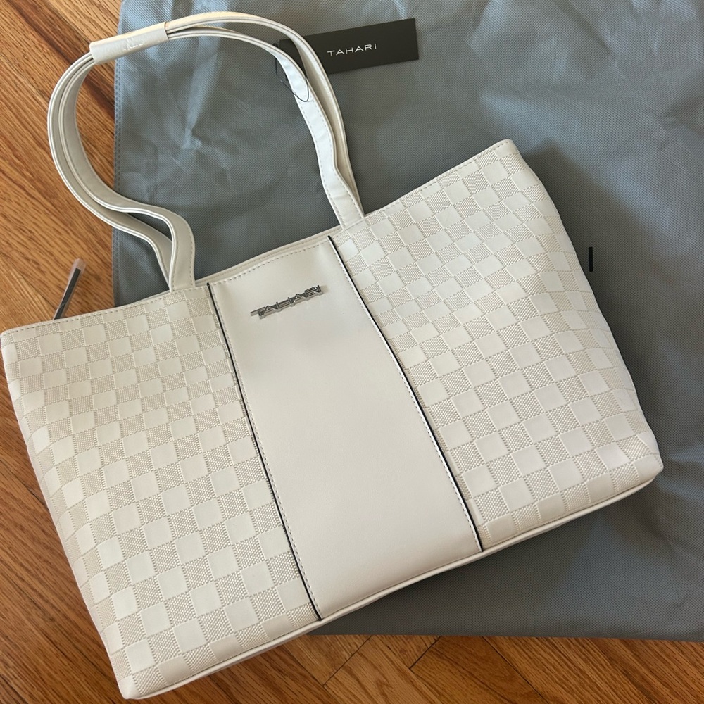 Tahari Shopper Delta Bag in Bone